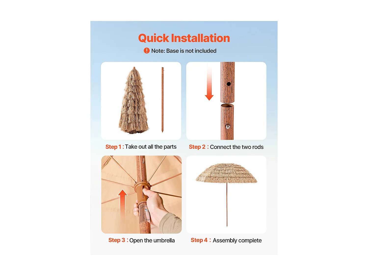 Parasol Hawaïen SucceBuy, 2,4 m Parasol Exotique Inclinable avec Toit Chaume PP, 8 Baleines Métalliques, pour Plage, Terrasse, Bord de Piscine, Jardin