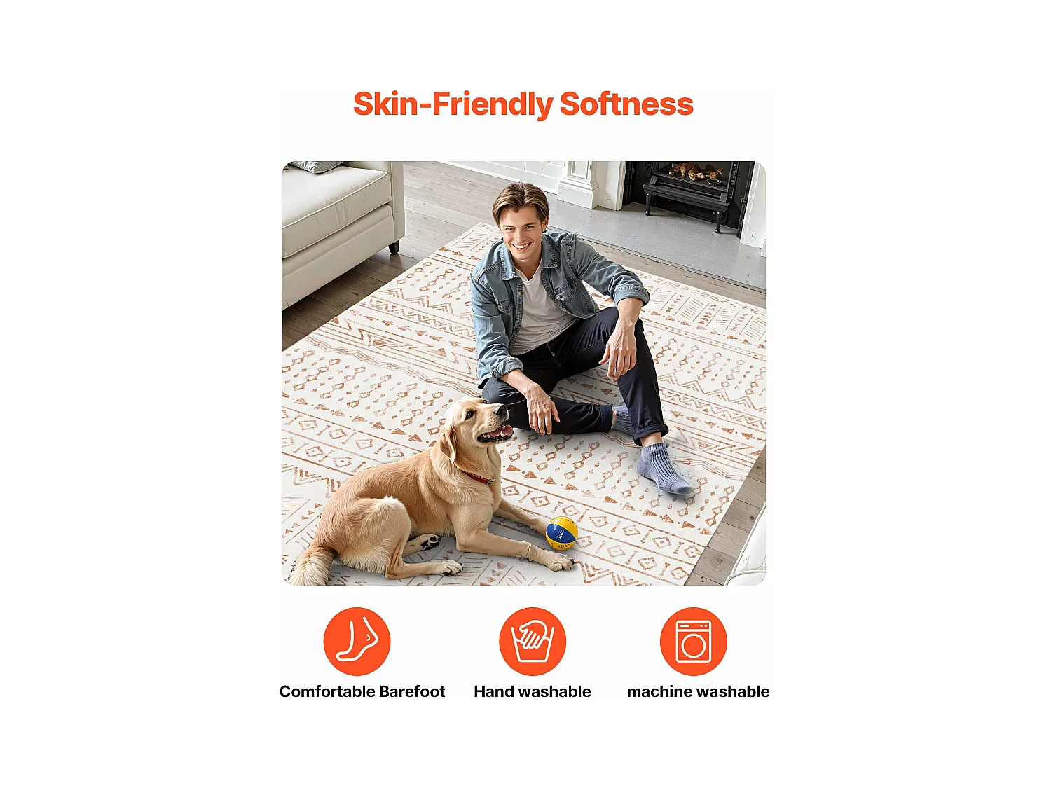 Tapis Salon SucceBuy, 1,8 x 2,7 m, Grand Tapis Chambre Lavable Antidérapant, Doux Confortable, Style Moderne, pour Chambre, Beige