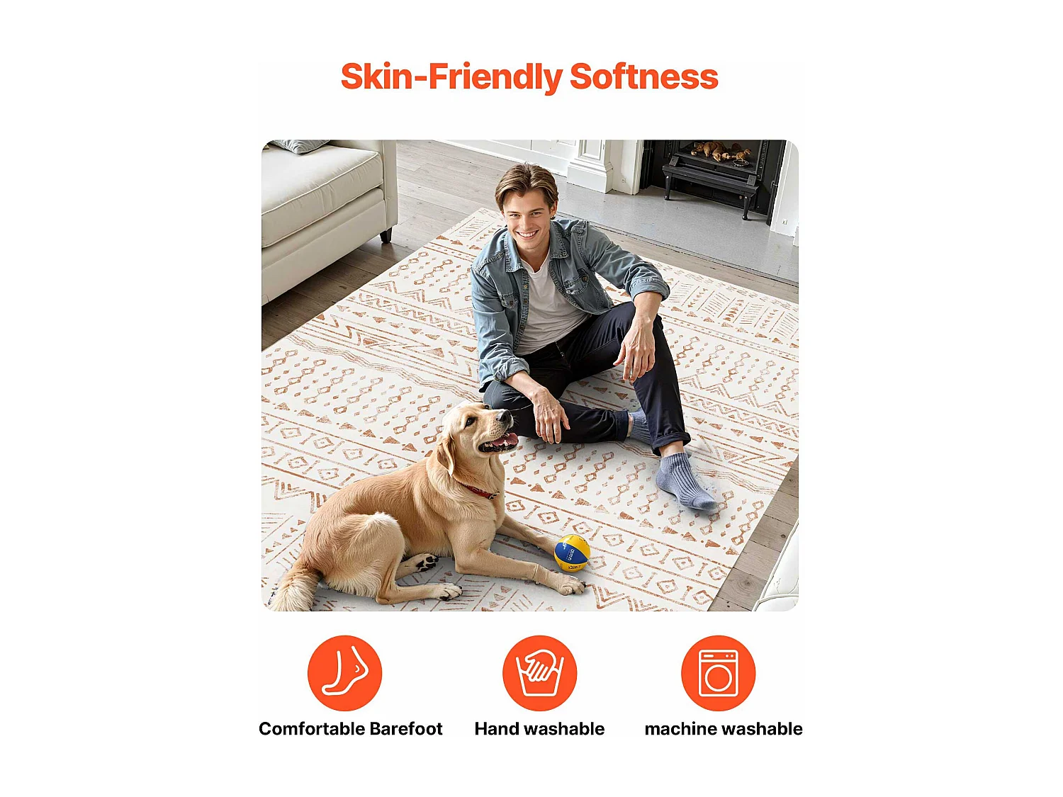 Tapis Salon SucceBuy, 1,8 x 2,7 m, Grand Tapis Chambre Lavable Antidérapant, Doux Confortable, Style Moderne, pour Chambre, Beige