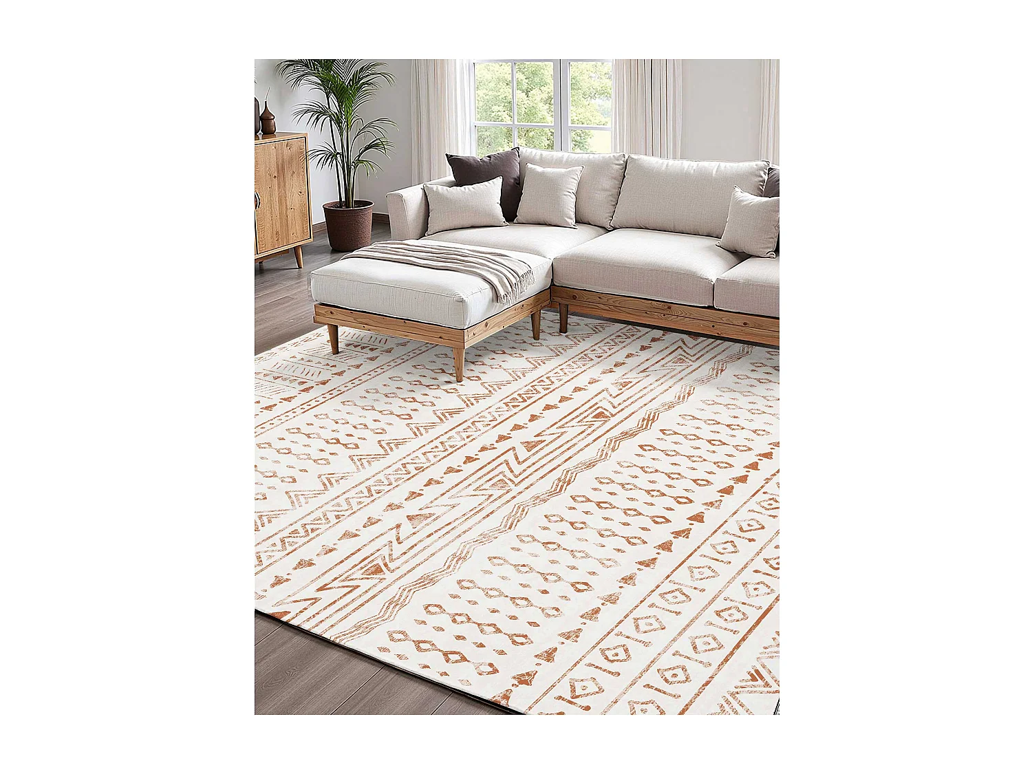 Tapis Salon SucceBuy, 1,5 x 2,1 m, Grand Tapis Chambre Lavable Antidérapant, Doux Confortable, Style Moderne, pour Chambre, Beige