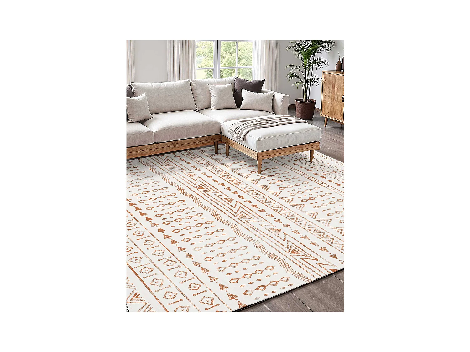 Tapis Salon SucceBuy, 1,5 x 2,4 m, Grand Tapis Chambre Lavable Antidérapant, Doux Confortable, Style Moderne, pour Chambre, Beige
