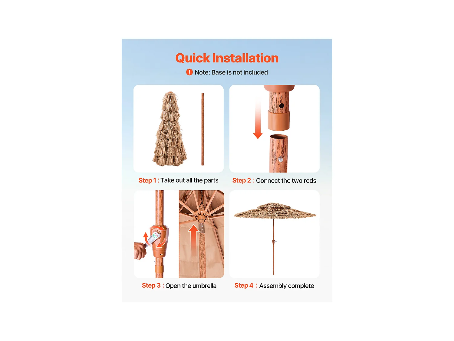 Parasol Hawaïen SucceBuy, 2,7 m Parasol Exotique Inclinable avec Toit Chaume PP, 8 Baleines Métalliques, pour Plage, Terrasse, Bord de Piscine, Jardin