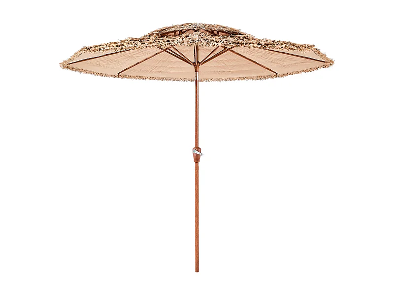 Guarda-Sol Havaiano SucceBuy, Guarda-sol Exótico Inclinável de 2,7 m com Telhado de Palha, PP, 8 Varetas de Metal, para Praia, Pátio, Piscina, Jardim