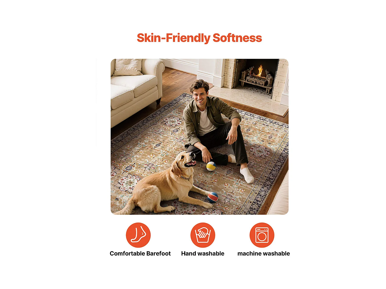 Tapis Salon SucceBuy, 1,8 x 2,7 m, Grand Tapis Chambre Lavable Antidérapant, Doux Confortable, Style Vintage, pour Chambre, Marron et Vert