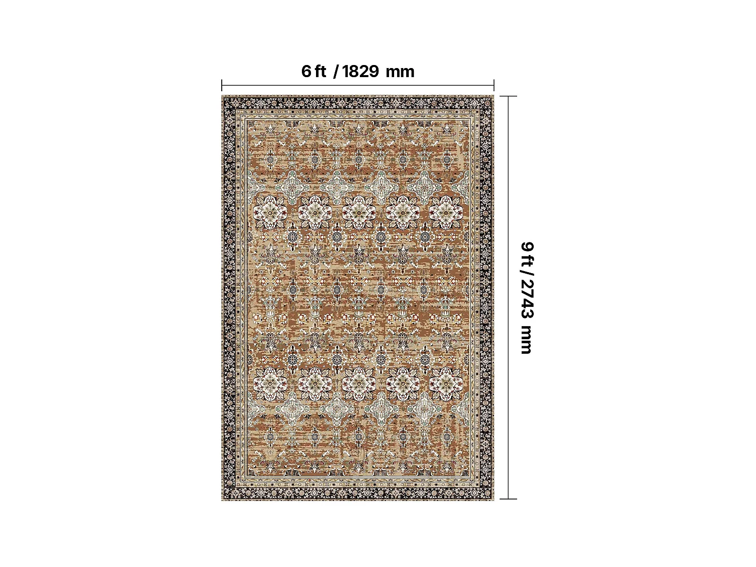 Tapis Salon SucceBuy, 1,8 x 2,7 m, Grand Tapis Chambre Lavable Antidérapant, Doux Confortable, Style Vintage, pour Chambre, Marron et Vert