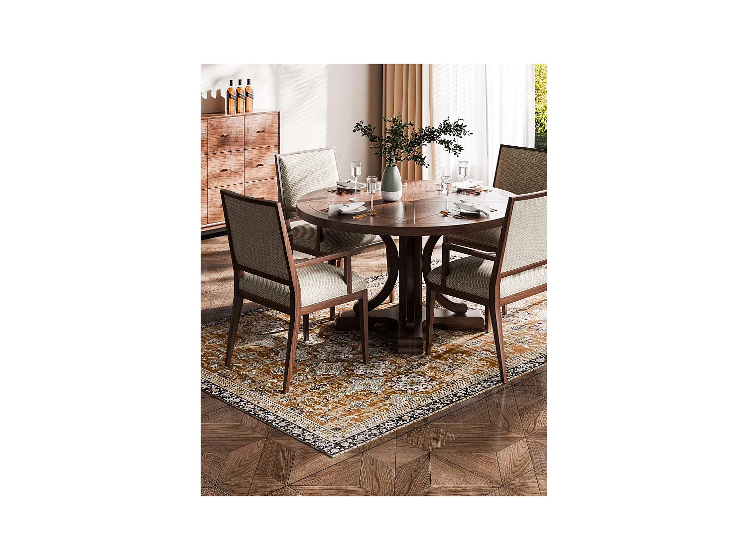 Tapis Salon SucceBuy, 1,8 x 2,7 m, Grand Tapis Chambre Lavable Antidérapant, Doux Confortable, Style Vintage, pour Chambre, Marron et Vert