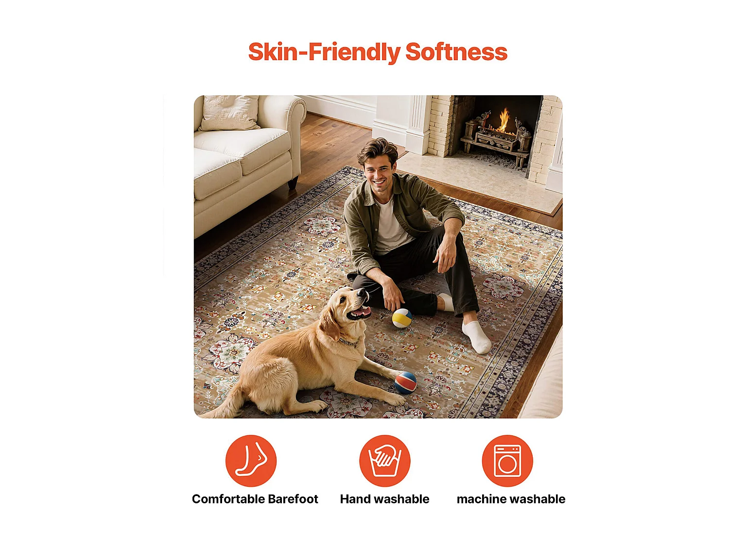 Tapis Salon SucceBuy, 1,8 x 2,7 m, Grand Tapis Chambre Lavable Antidérapant, Doux Confortable, Style Vintage, pour Chambre, Marron et Vert