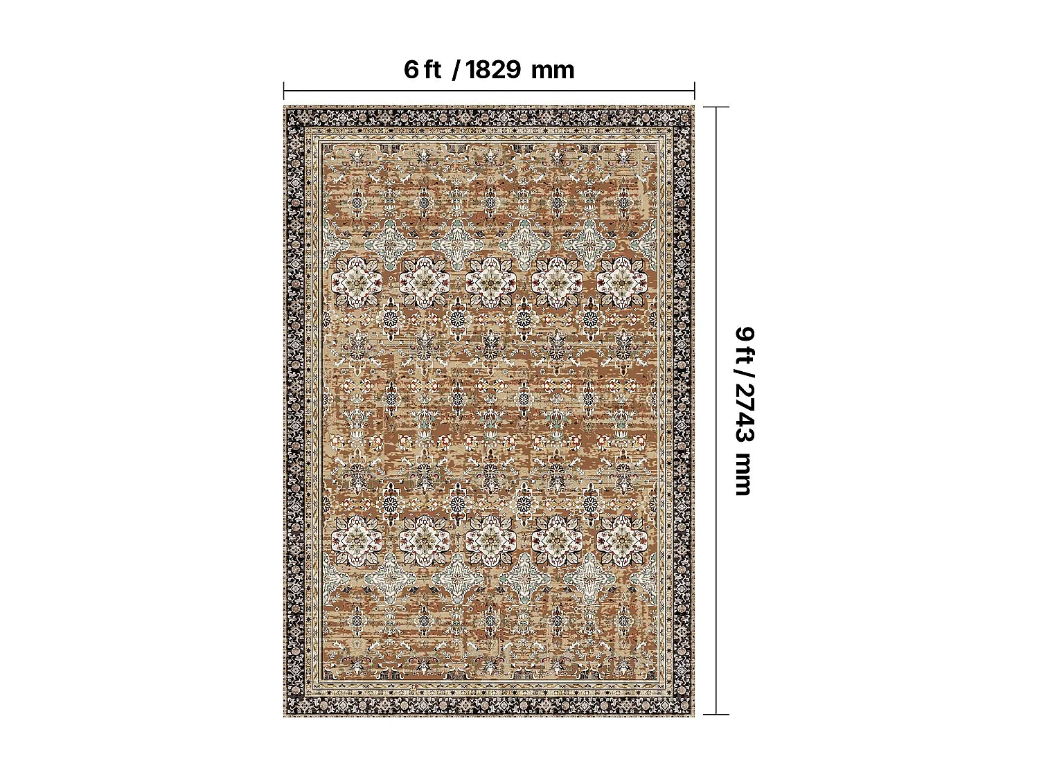 Tapis Salon SucceBuy, 1,8 x 2,7 m, Grand Tapis Chambre Lavable Antidérapant, Doux Confortable, Style Vintage, pour Chambre, Marron et Vert