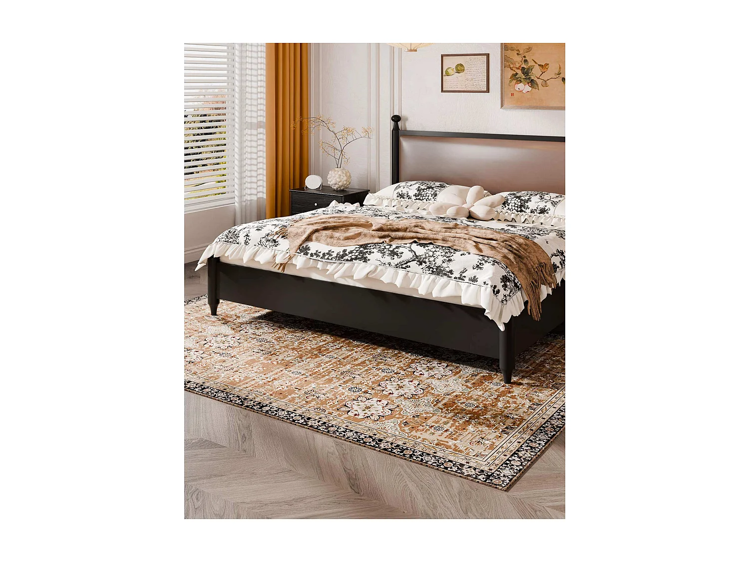 Woonkamer Tapijt SucceBuy, 1,8 x 2,7 m, Groot Wasbaar Antislip Slaapkamertapijt, Zacht en Comfortabel, Vintage Stijl, voor Slaapkamer, Bruin en Groen