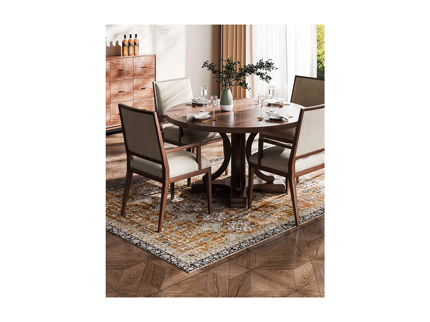 Woonkamer Tapijt SucceBuy, 1,8 x 2,7 m, Groot Wasbaar Antislip Slaapkamertapijt, Zacht en Comfortabel, Vintage Stijl, voor Slaapkamer, Bruin en Groen