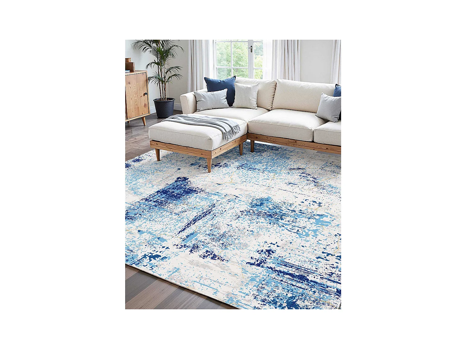 Tapis Salon SucceBuy, 1,5 x 2,1 m, Grand Tapis Chambre Lavable Antidérapant, Doux Confortable, Style Moderne, pour Chambre, Bleu