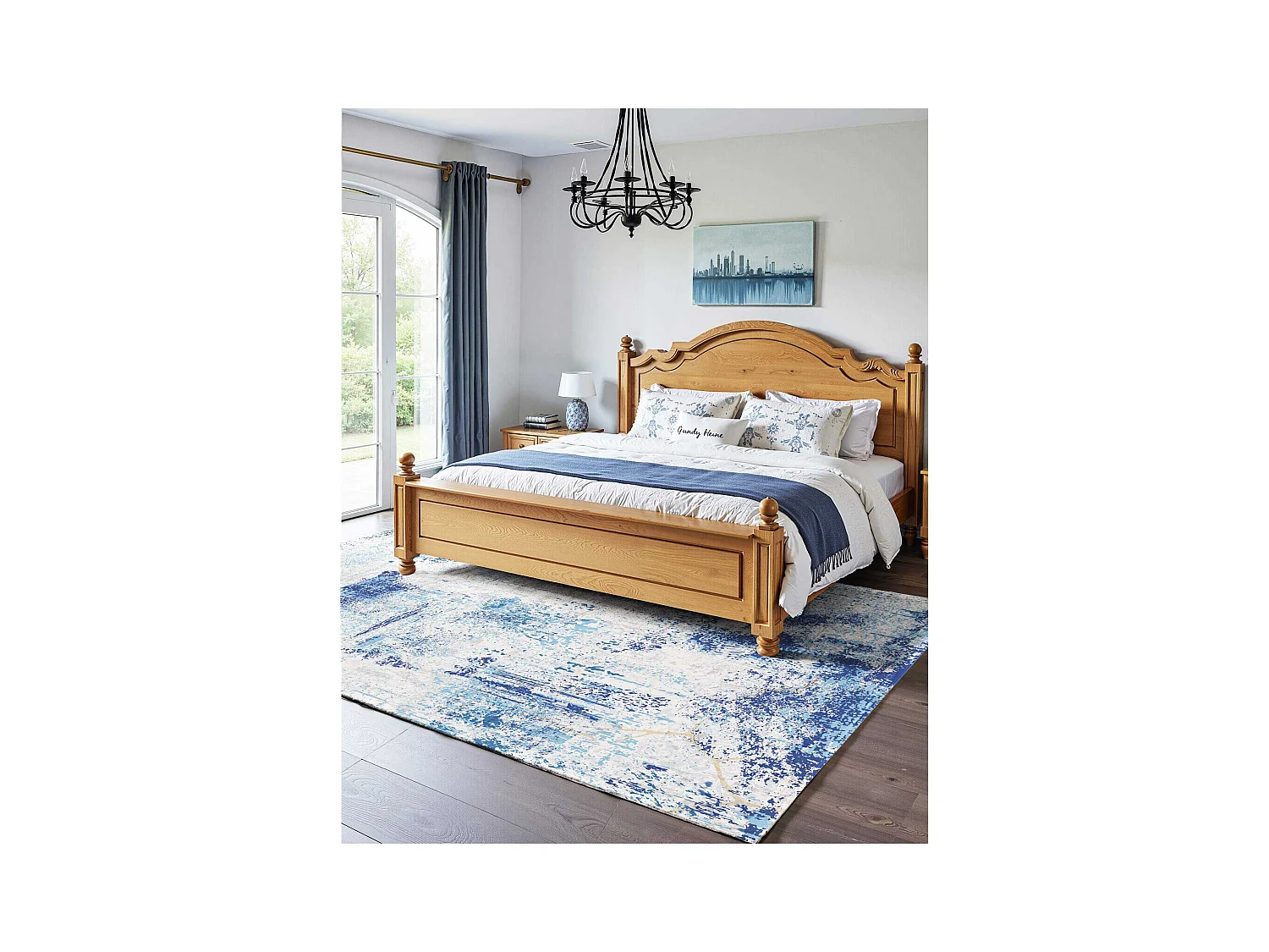 Tapis Salon SucceBuy, 1,5 x 2,1 m, Grand Tapis Chambre Lavable Antidérapant, Doux Confortable, Style Moderne, pour Chambre, Bleu