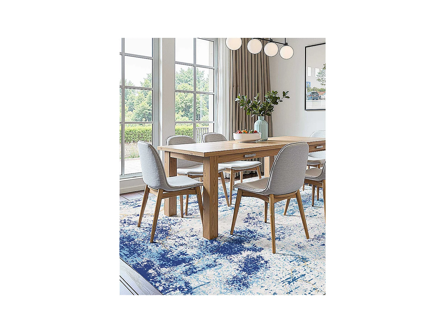 Tapis Salon SucceBuy, 1,5 x 2,1 m, Grand Tapis Chambre Lavable Antidérapant, Doux Confortable, Style Moderne, pour Chambre, Bleu