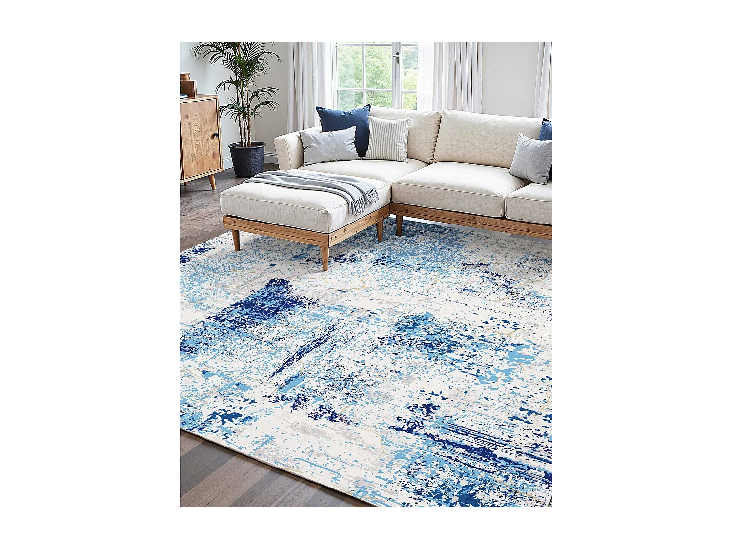 Tapis Salon SucceBuy, 1,5 x 2,1 m, Grand Tapis Chambre Lavable Antidérapant, Doux Confortable, Style Moderne, pour Chambre, Bleu