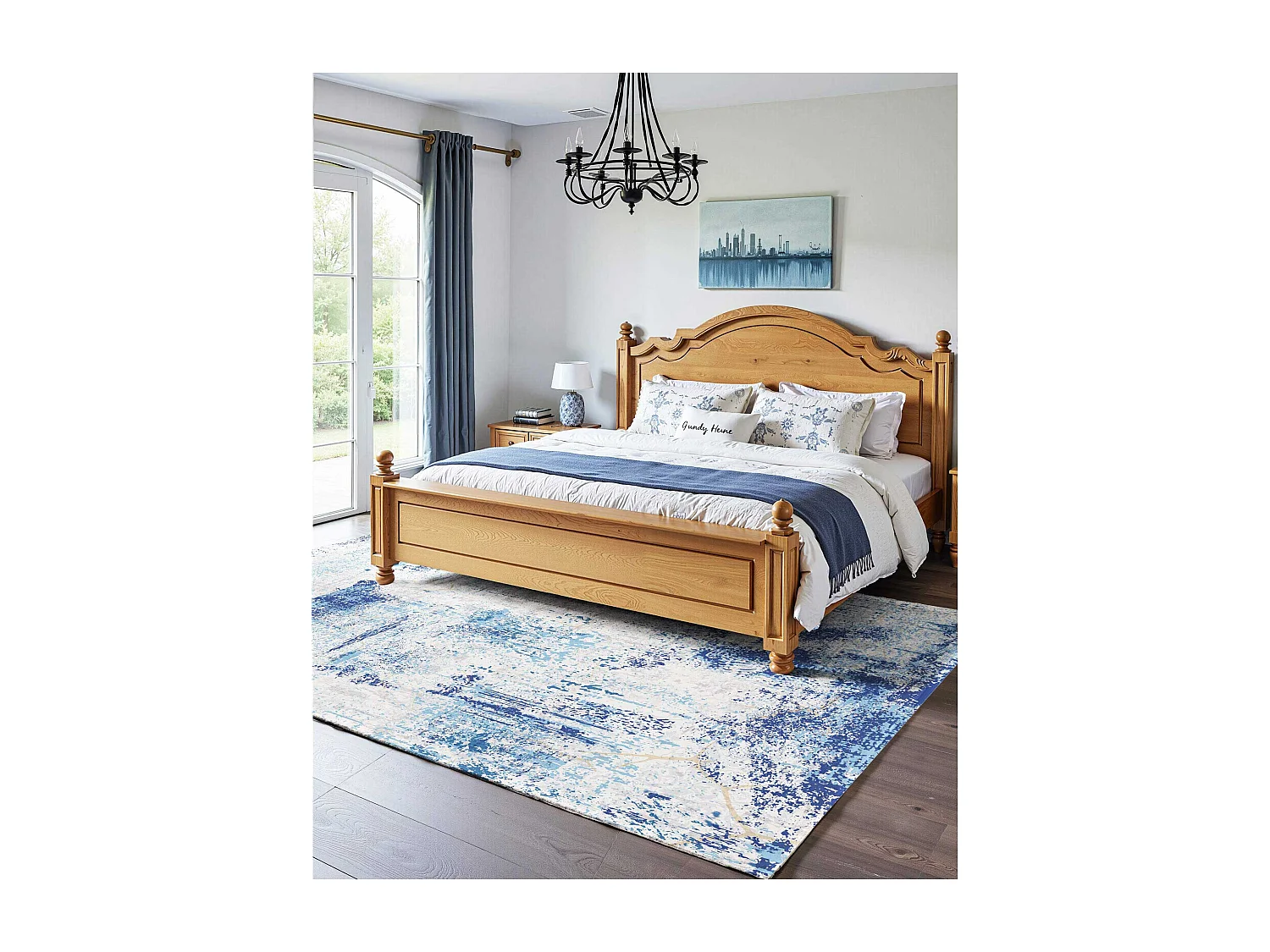 Tapis Salon SucceBuy, 1,5 x 2,1 m, Grand Tapis Chambre Lavable Antidérapant, Doux Confortable, Style Moderne, pour Chambre, Bleu