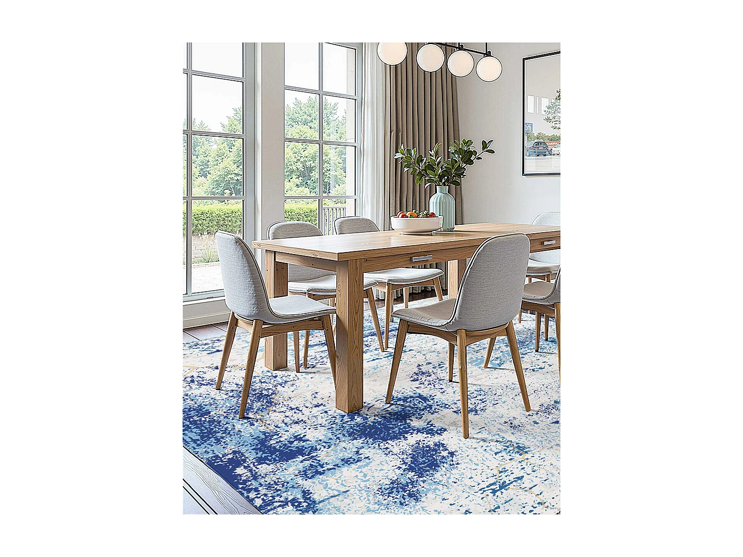 Tapis Salon SucceBuy, 1,5 x 2,1 m, Grand Tapis Chambre Lavable Antidérapant, Doux Confortable, Style Moderne, pour Chambre, Bleu