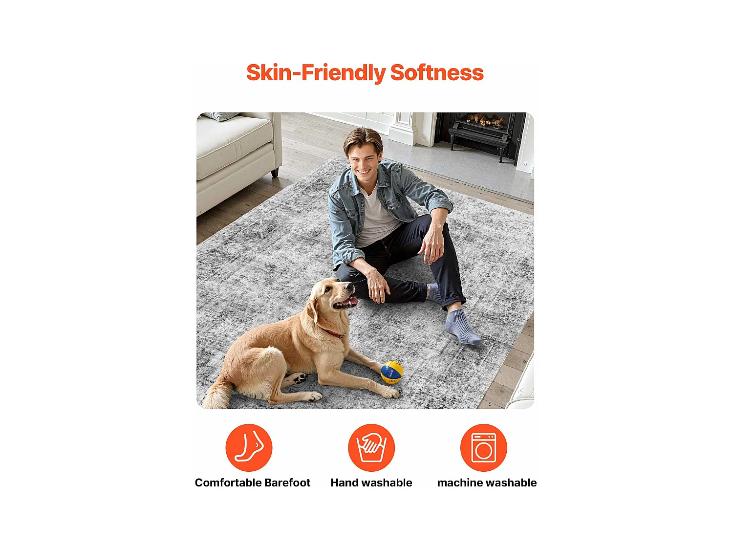 Tapis Salon SucceBuy, 2,7 x 3,7 m, Grand Tapis Chambre Lavable Antidérapant, Doux Confortable, Style Bohème, pour Chambre, Gris