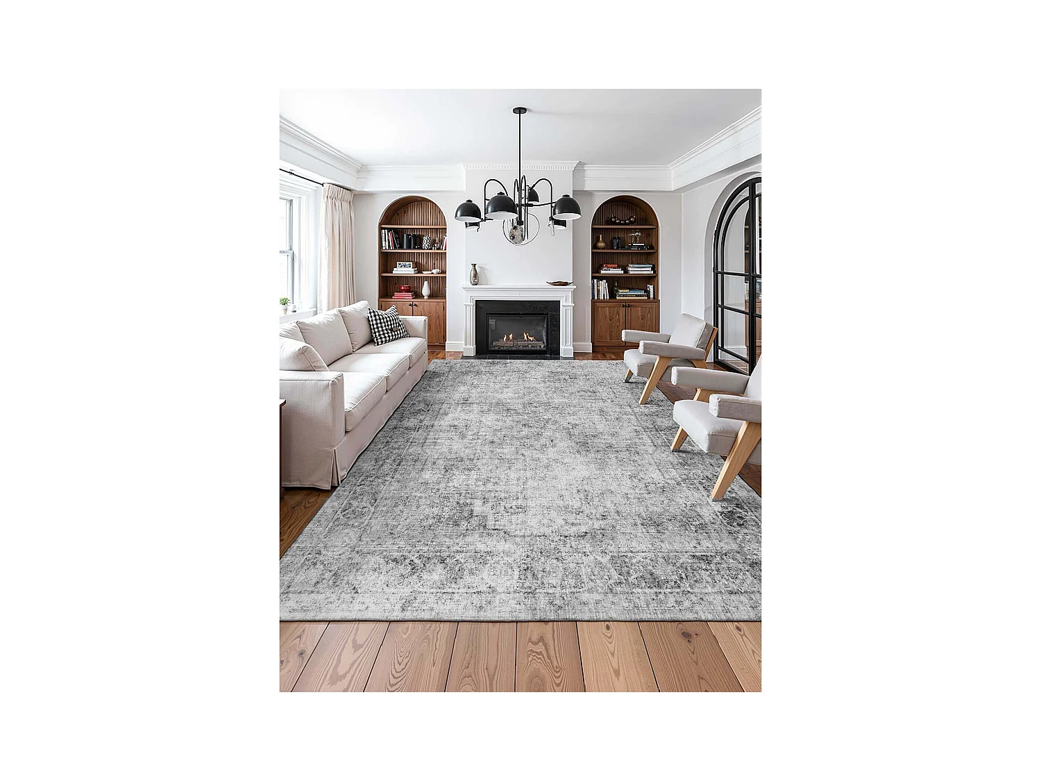 Tapis Salon SucceBuy, 2,7 x 3,7 m, Grand Tapis Chambre Lavable Antidérapant, Doux Confortable, Style Bohème, pour Chambre, Gris