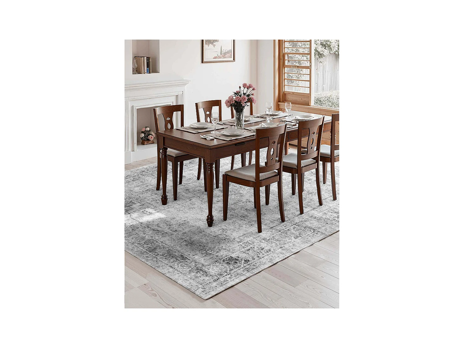 Tapis Salon SucceBuy, 2,7 x 3,7 m, Grand Tapis Chambre Lavable Antidérapant, Doux Confortable, Style Bohème, pour Chambre, Gris