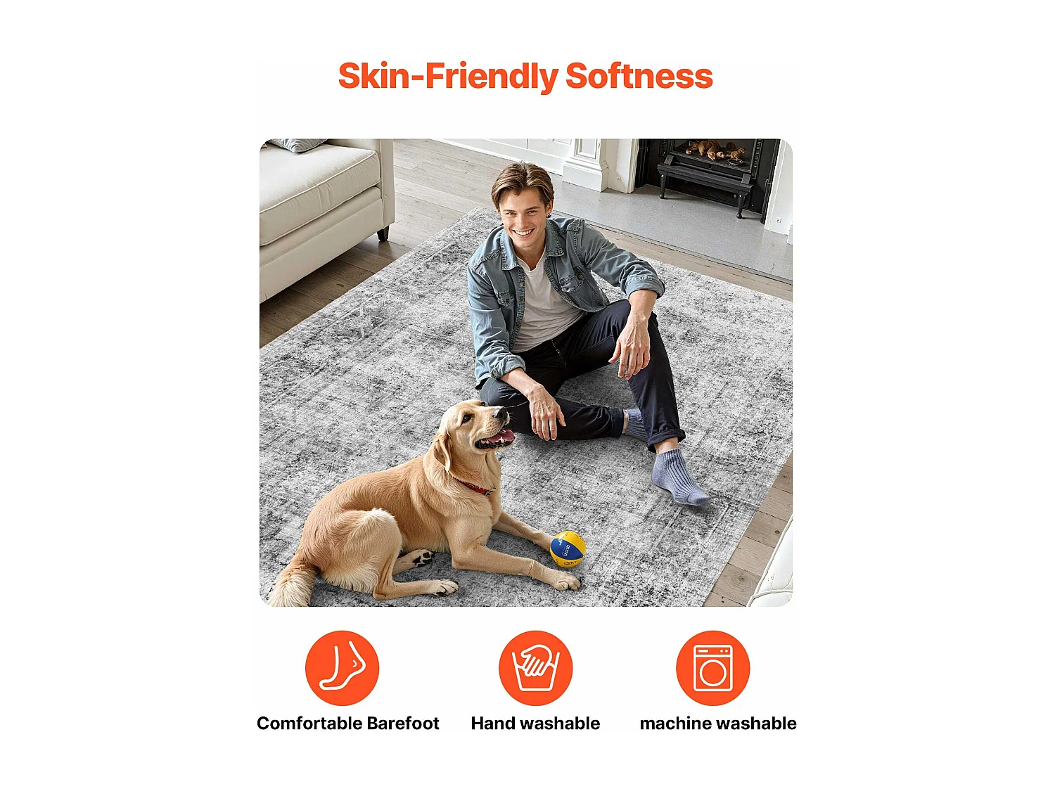 Alfombra de Salón SucceBuy, 2,7 x 3,7 m, Alfombra Grande para Dormitorio, Lavable, Antideslizante, Suave y Cómoda, Estilo Bohemio, para Dormitorio, Gris