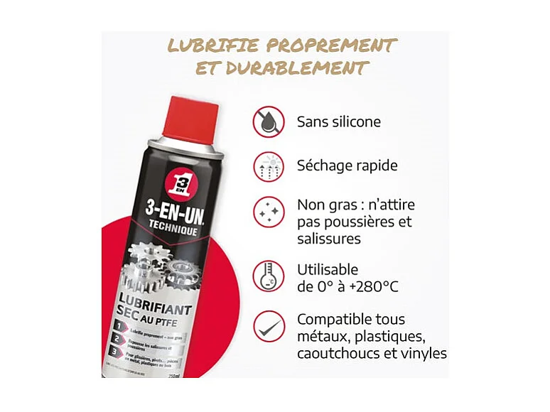 Droge PTFE 3-in-1 Smeermiddel in Aerosol 250ml