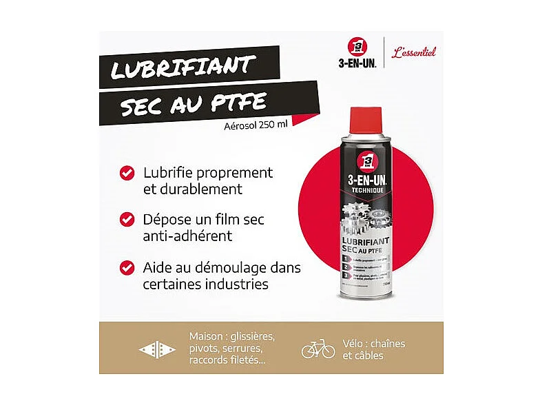 Droge PTFE 3-in-1 Smeermiddel in Aerosol 250ml