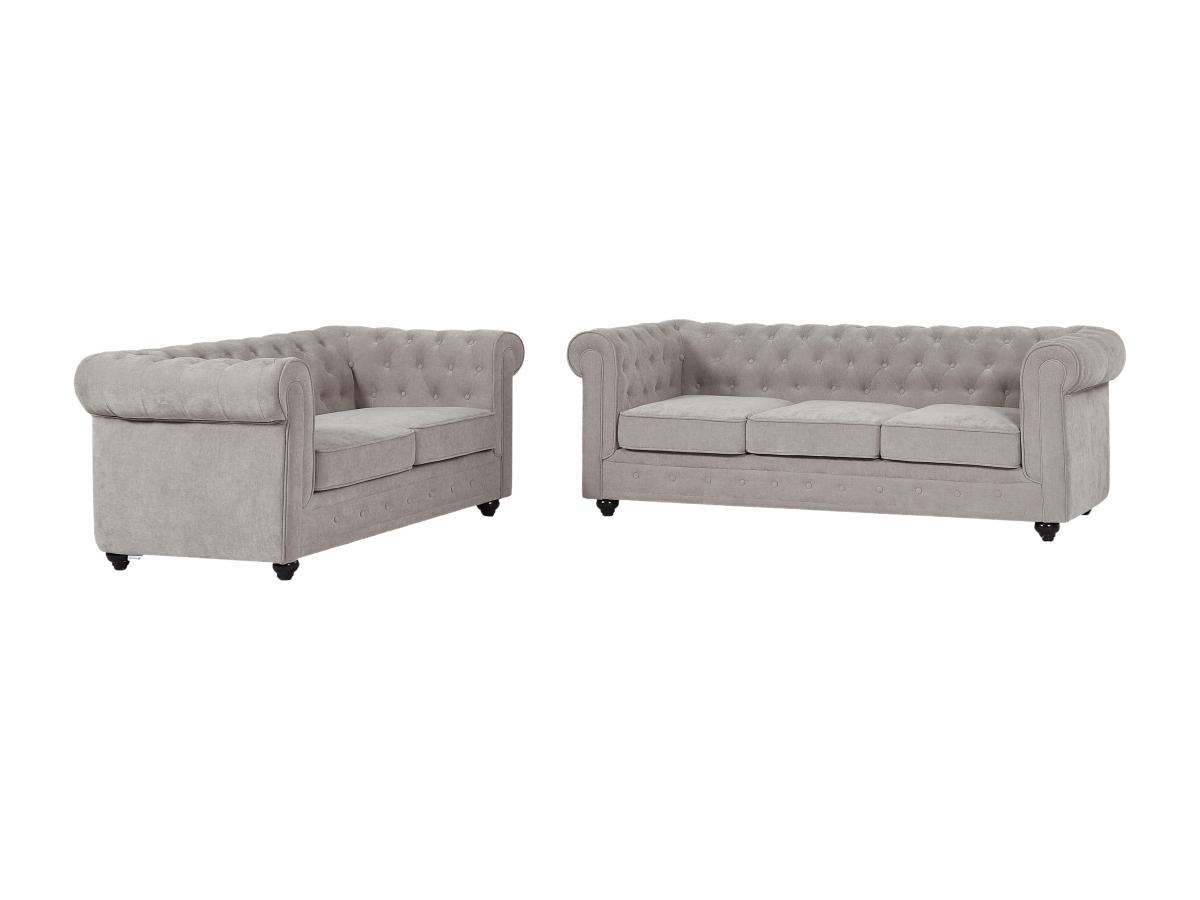 Sofa 3-Sitzer & 2-Sitzer - Stoff - Grau - CHESTERFIELD günstig online kaufen