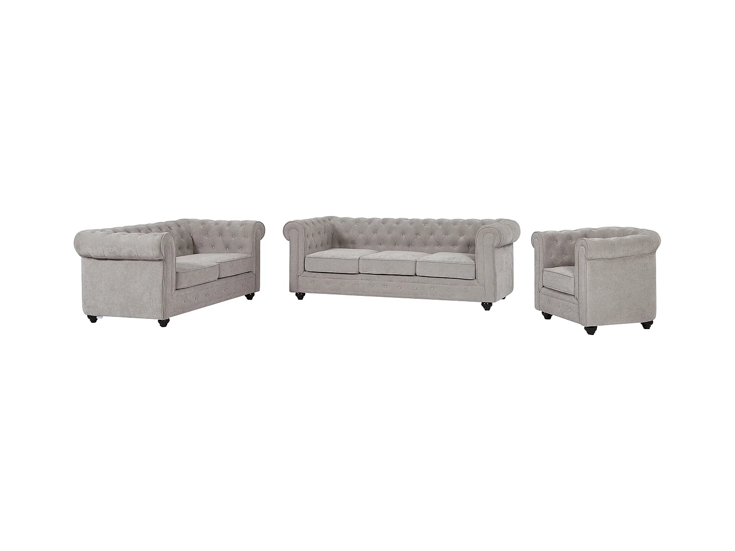 Canapés 3 places 2 places et un fauteuil en tissu gris CHESTERFIELD