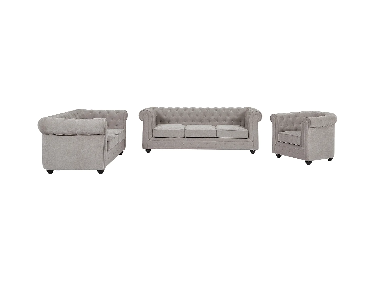 Canapés 3 places 2 places et un fauteuil en tissu gris CHESTERFIELD