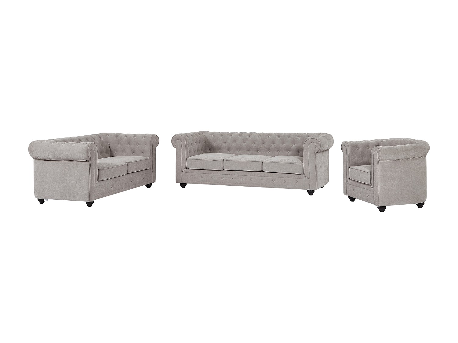 Sofa 3-Sitzer & 2-Sitzer & Sessel - Stoff - Grau - CHESTERFIELD günstig online kaufen