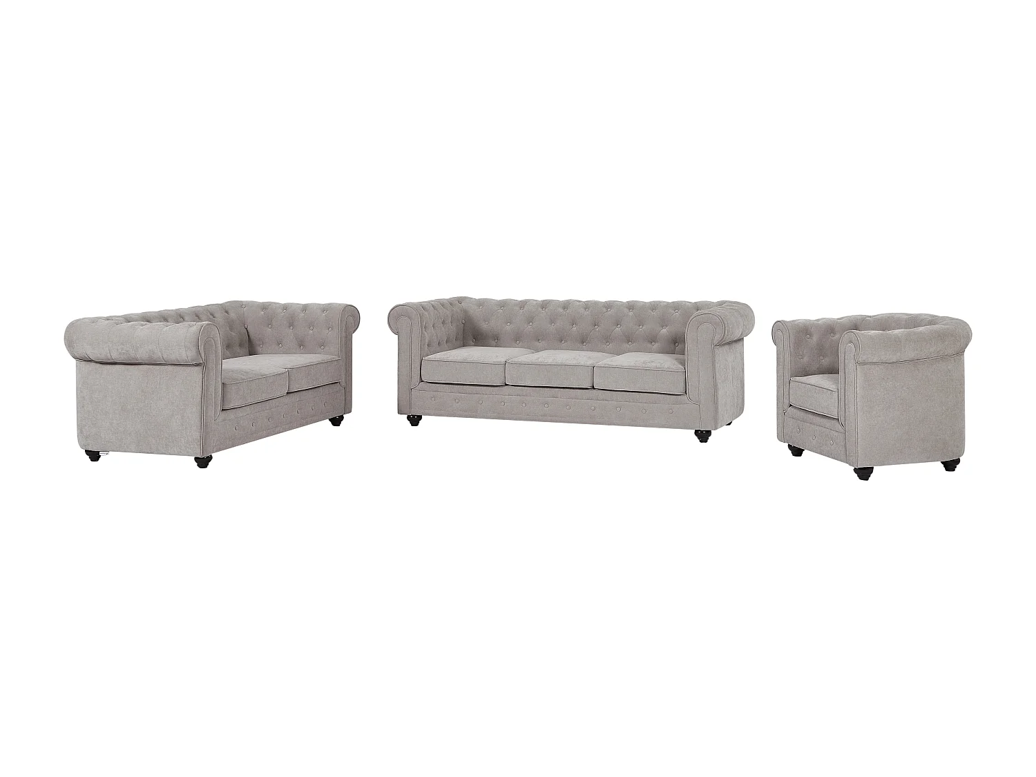 Canapés 3 places 2 places et un fauteuil en tissu gris CHESTERFIELD
