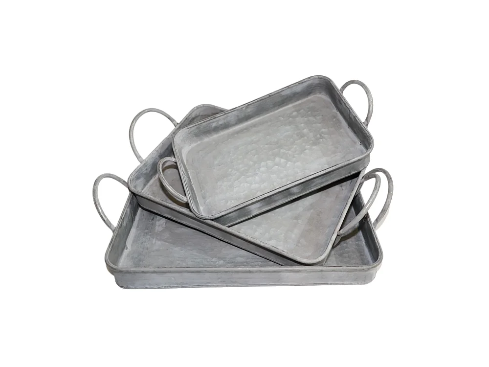 Set de 3 plateaux rectangulaires poignées zinc