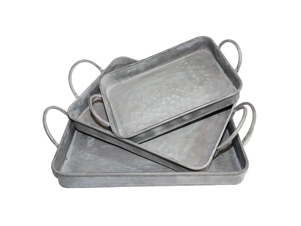 Set de 3 plateaux rectangulaires poignées zinc