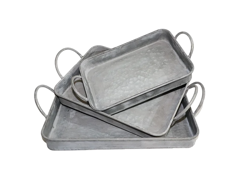 Set de 3 plateaux rectangulaires poignées zinc
