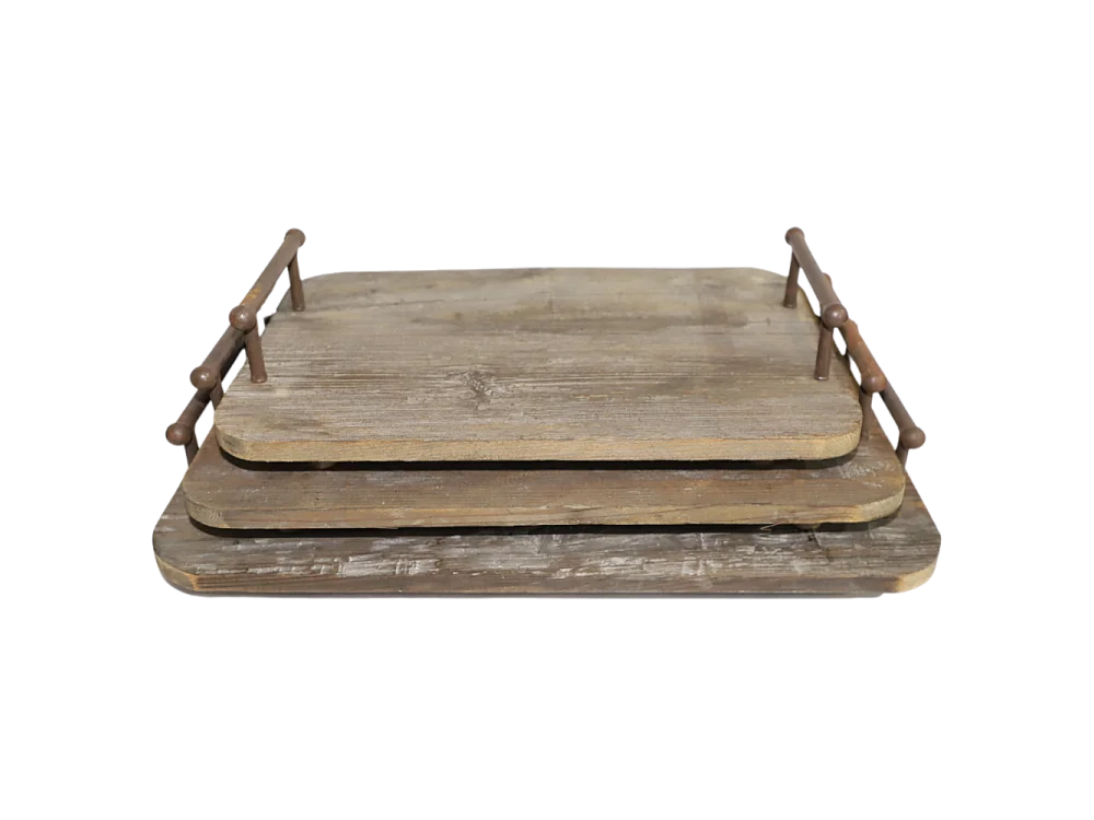 Set de 3 plateaux en bois et métal marron L.57-50-45 cm