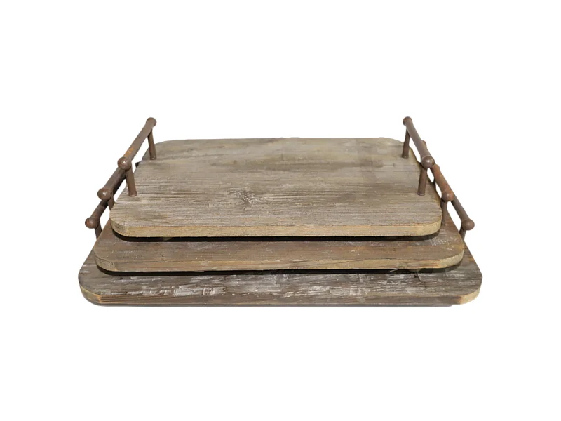 Set de 3 plateaux en bois et métal marron L.57-50-45 cm