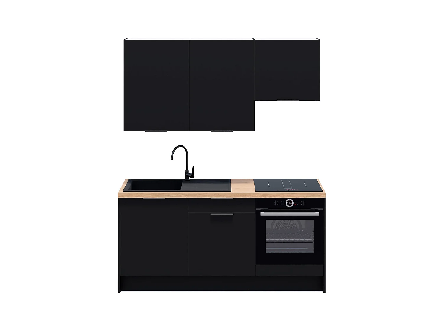 Ensemble de 6 meubles de cuisine - L. 185 cm - noir - Luzia