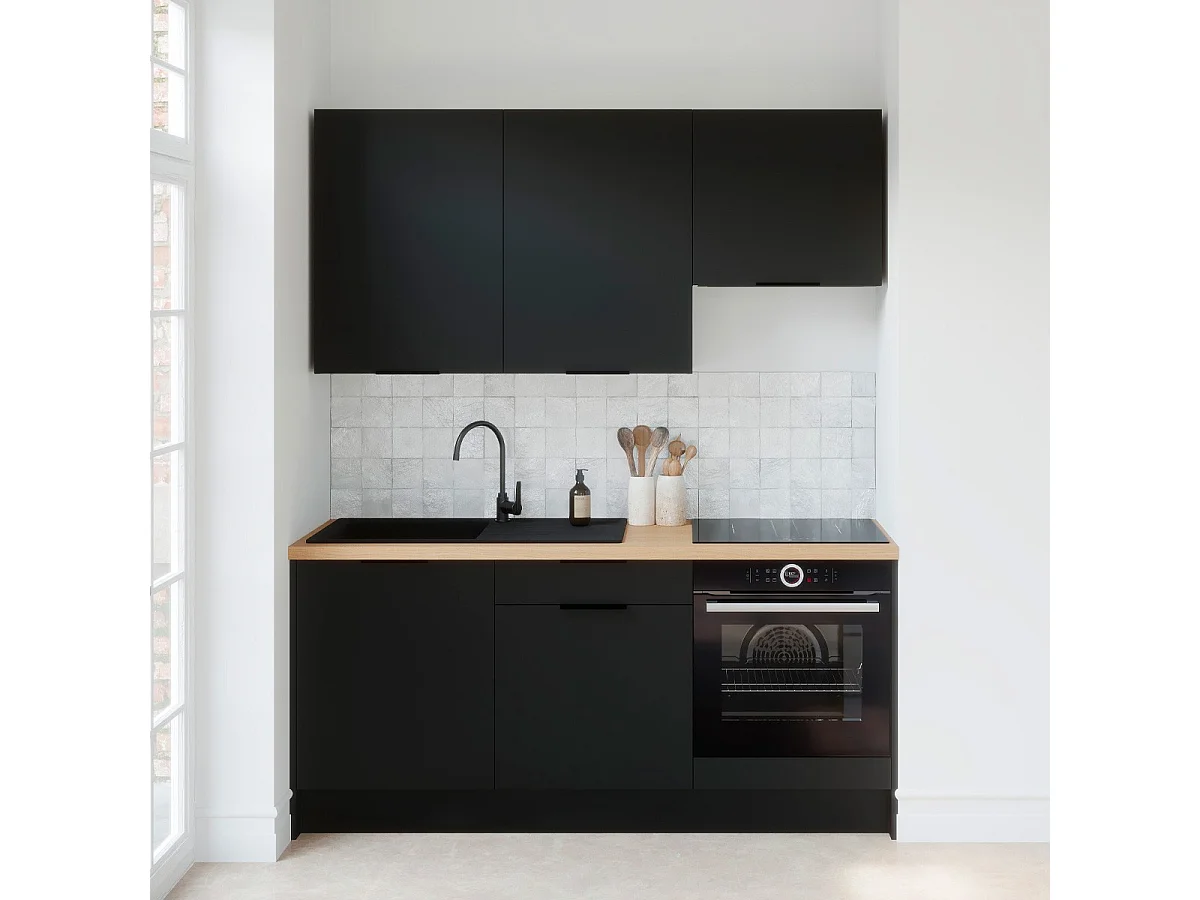 Ensemble de 6 meubles de cuisine - L. 185 cm - noir - Luzia