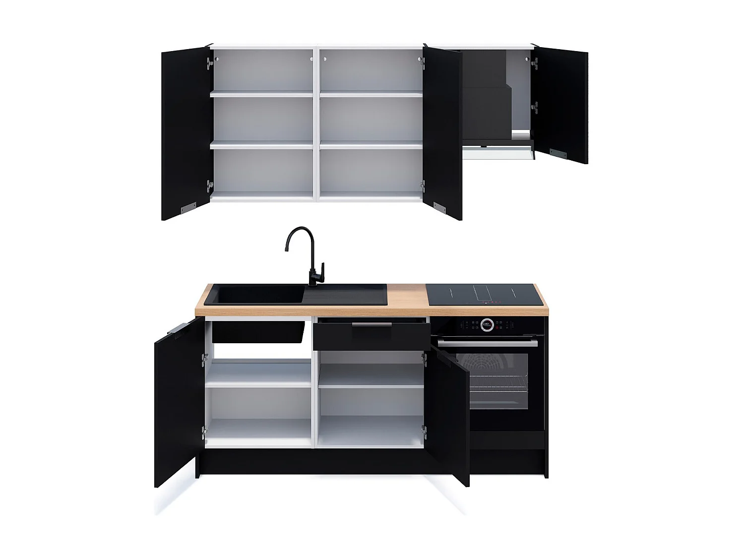 Ensemble de 6 meubles de cuisine - L. 185 cm - noir - Luzia