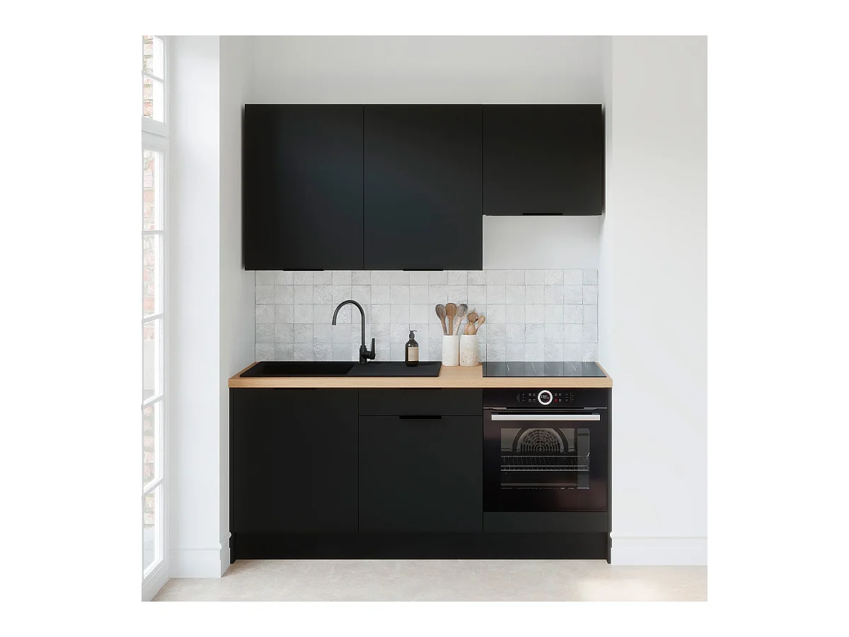 Ensemble de 6 meubles de cuisine - L. 185 cm - noir - Luzia