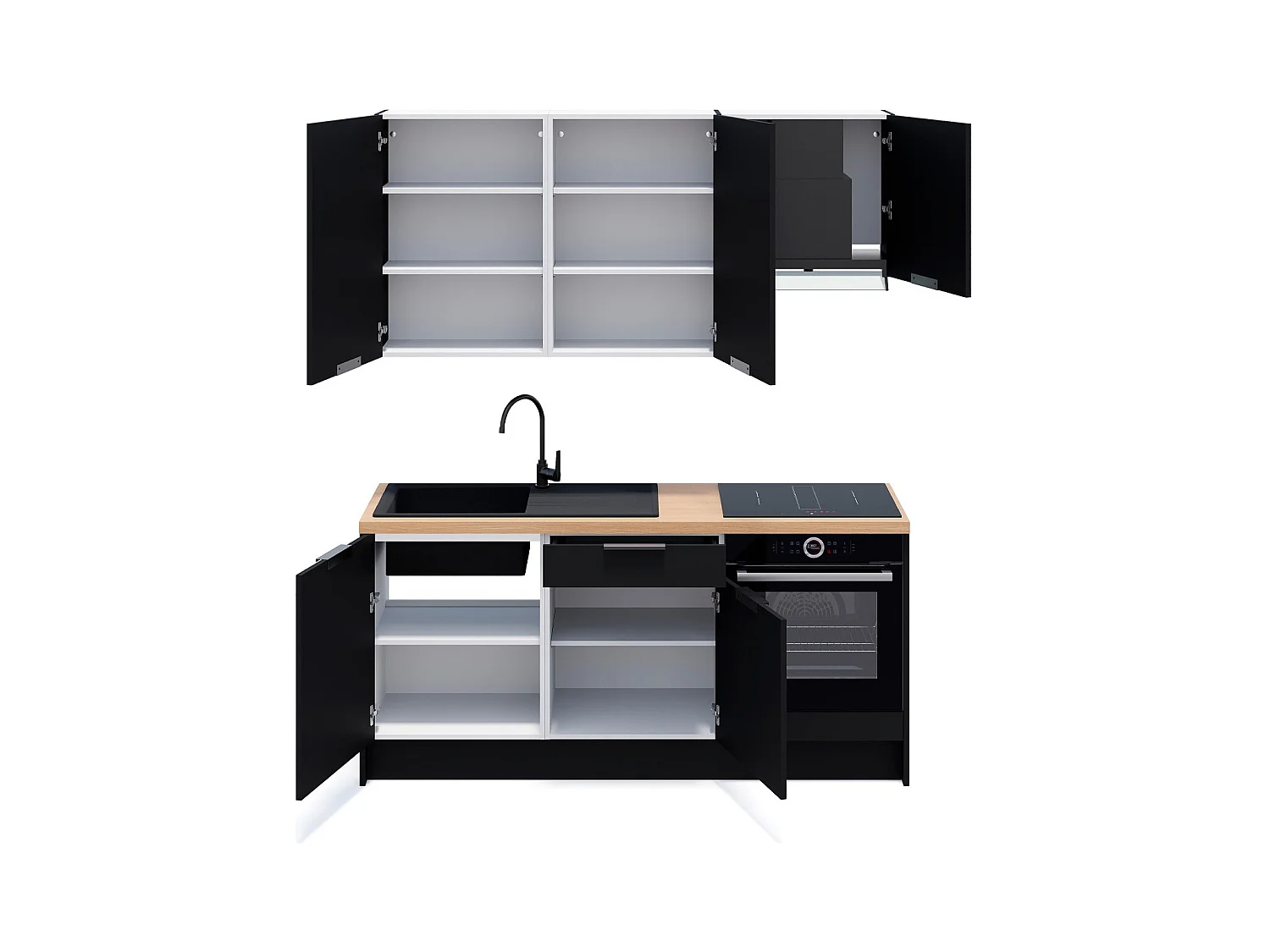 Ensemble de 6 meubles de cuisine - L. 185 cm - noir - Luzia