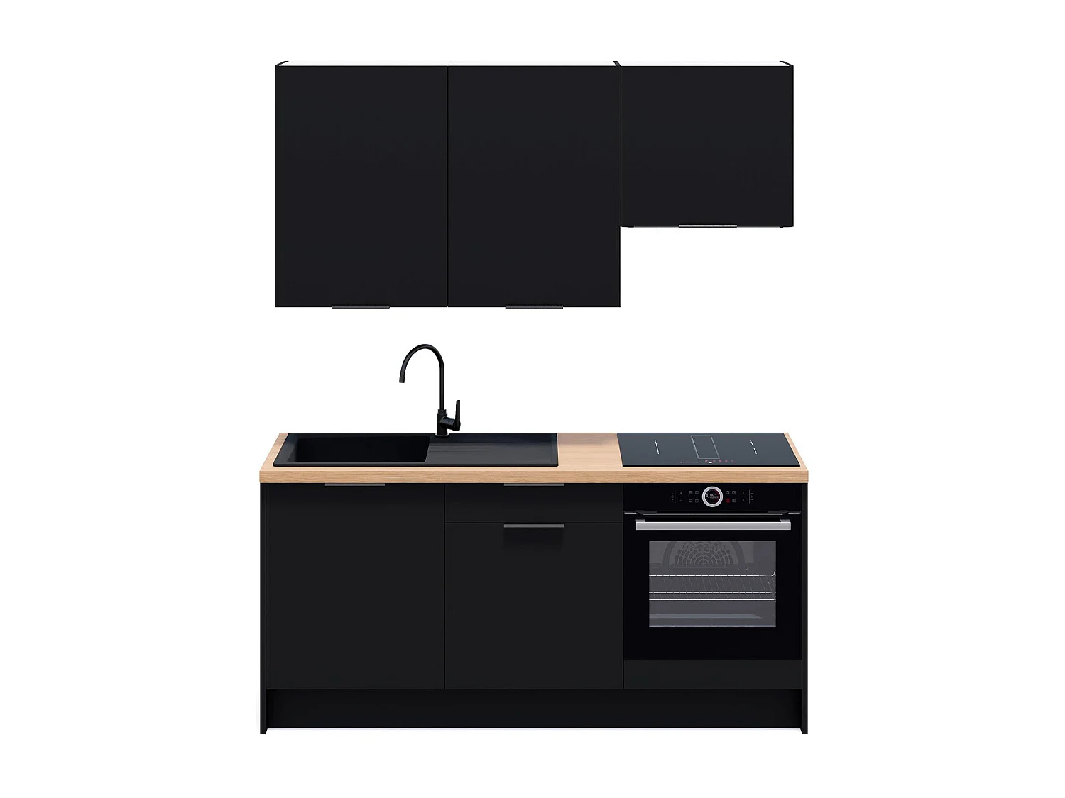 Ensemble de 6 meubles de cuisine - L. 185 cm - noir - Luzia
