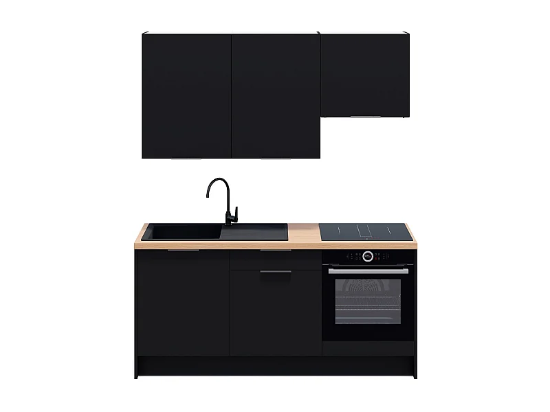 Ensemble de 6 meubles de cuisine - L. 185 cm - noir - Luzia