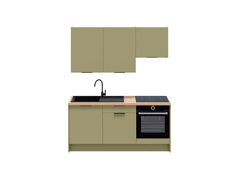 Ensemble de 6 meubles de cuisine - L. 185 cm - vert olive - Luzia
