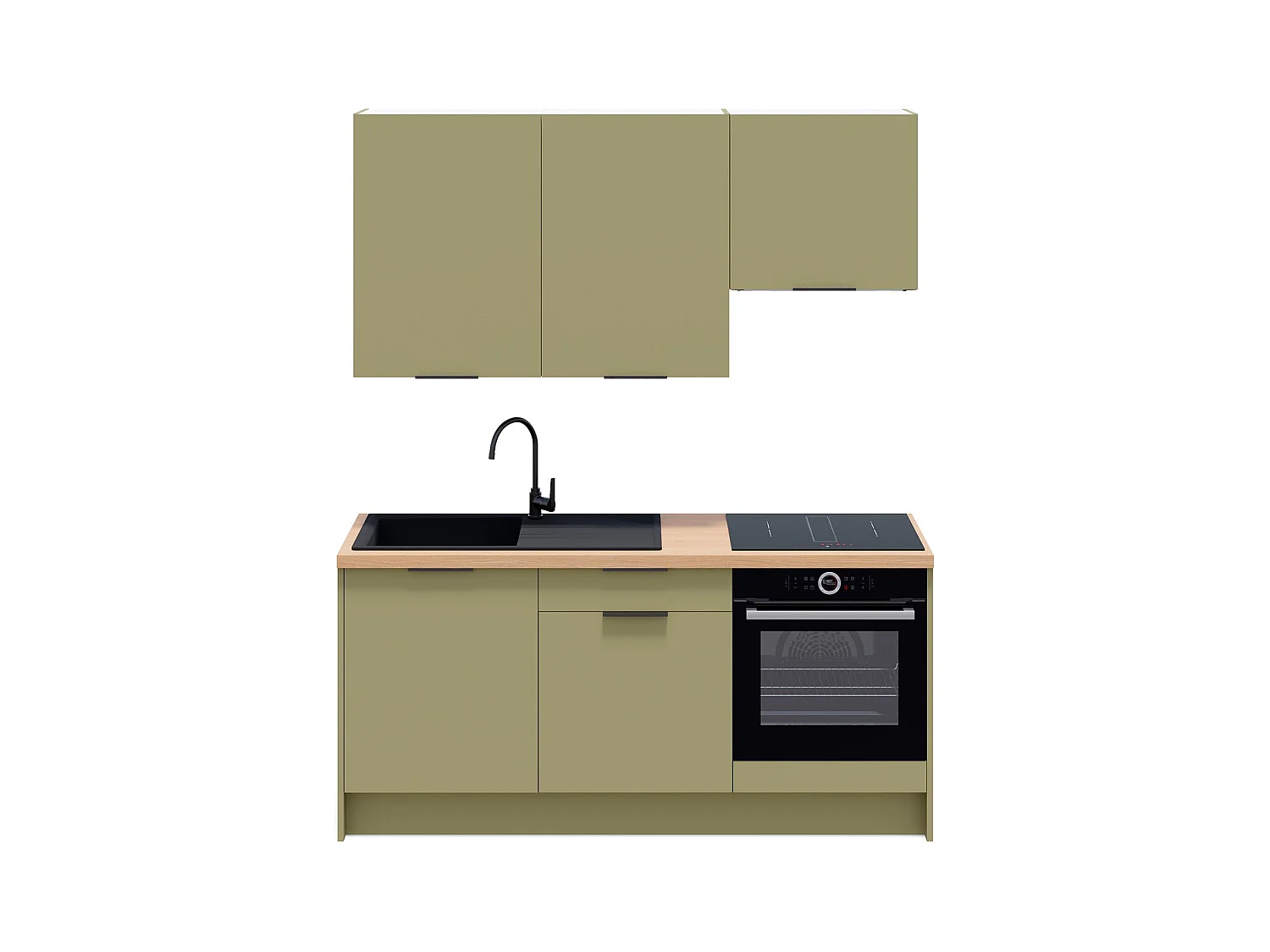 Ensemble de 6 meubles de cuisine - L. 185 cm - vert olive - Luzia
