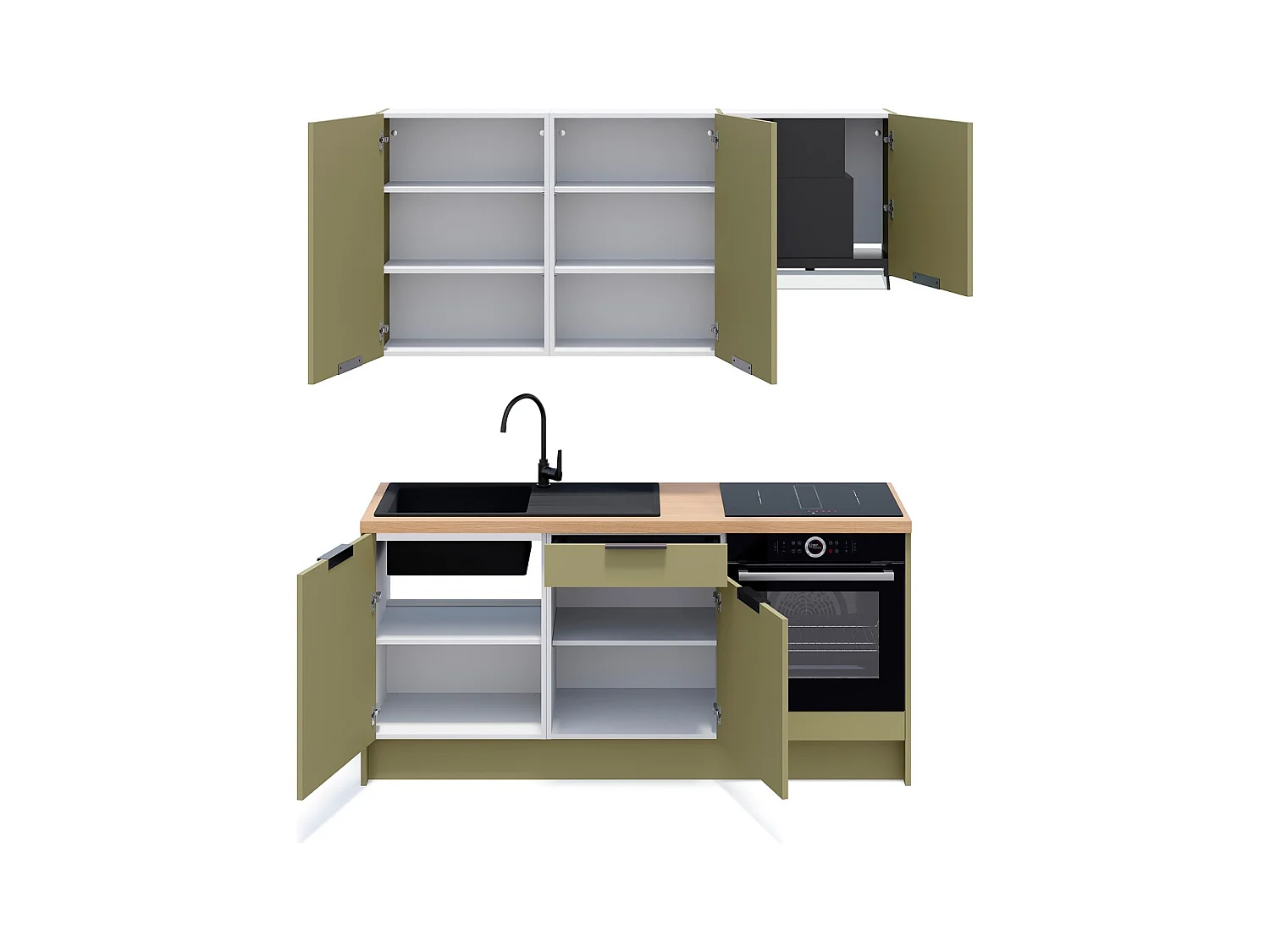 Ensemble de 6 meubles de cuisine - L. 185 cm - vert olive - Luzia