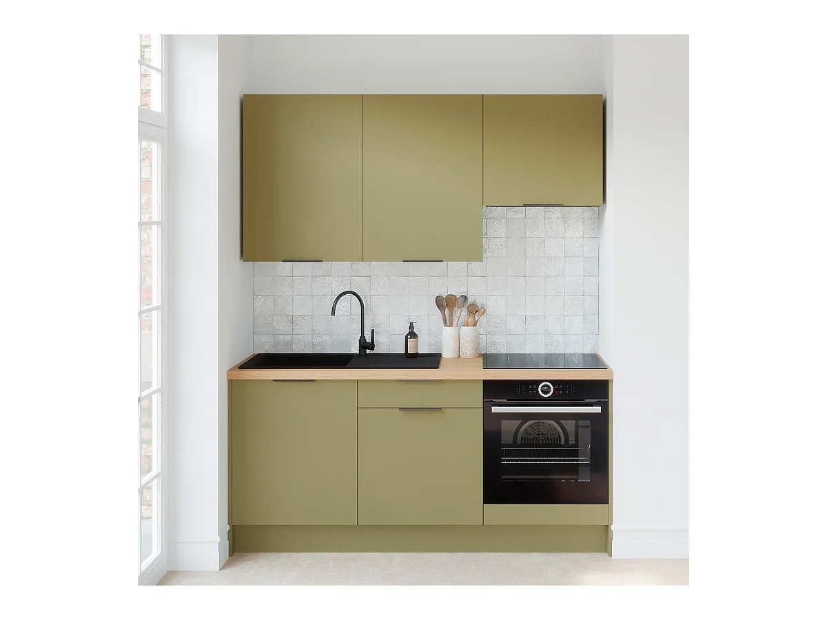 Ensemble de 6 meubles de cuisine - L. 185 cm - vert olive - Luzia