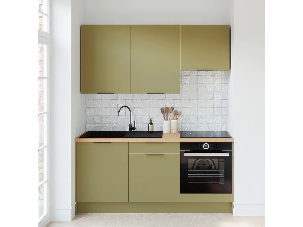 Ensemble de 6 meubles de cuisine - L. 185 cm - vert olive - Luzia