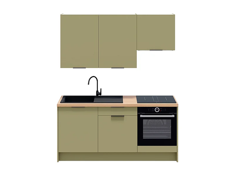 Ensemble de 6 meubles de cuisine - L. 185 cm - vert olive - Luzia