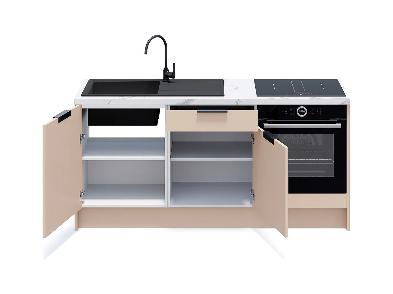 Meubles bas de cuisine - L. 185 cm - beige cachemire - Luzia